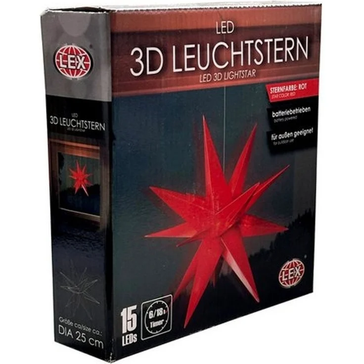 LED Weihnachtsstern Rot Ø 25cm Fensterstern Faltstern Innen und Aussen – Bild 3