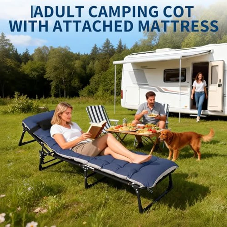 GarveeLife Klappbar Sonnenliege Gartenliege Klappbett, Liegestuhl Gästebett Mit Matratze, Tragbare Relaxliege Für Balkon, Garten, Kann Als Campingbett, Bis 400LB Belastbar – Bild 3