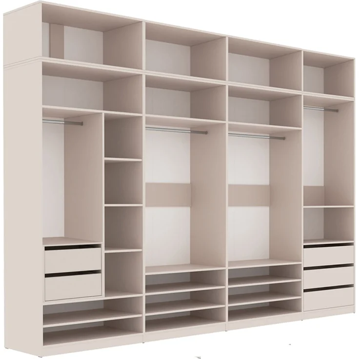 Marmex Möbel Tres Set-Z/N Modularer offener Kleiderschrank, großes, geräumiges Kleiderschrank-Set ohne Türen, Ankleidezimmer Möbel, laminierte Spanplatte, graubeige cashmere 310x246x51 cm – Bild 8