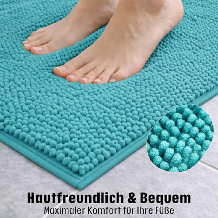 WohnDirect Badematte 45x45 cm MIT WC Ausschnitt | Petrol - rutschfest & Waschbar - Badezimmerteppich zum Set kombinierbar, Badvorleger, WC Garnitur, Badteppich – Bild 4