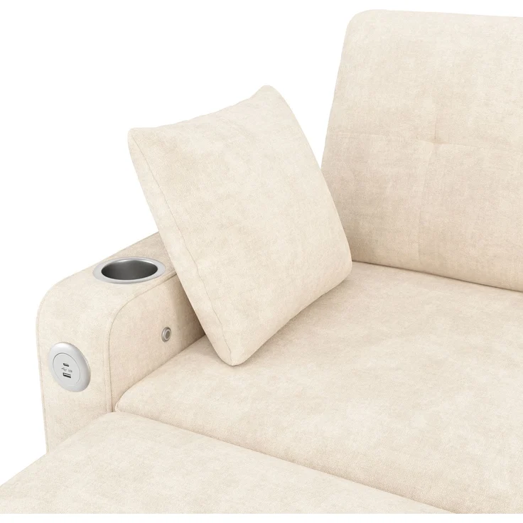 Schlafsofa 141,5x131x83,5 cm in Beige mit Schlaffunktion, LED und USB-Anschluss – Bild 9