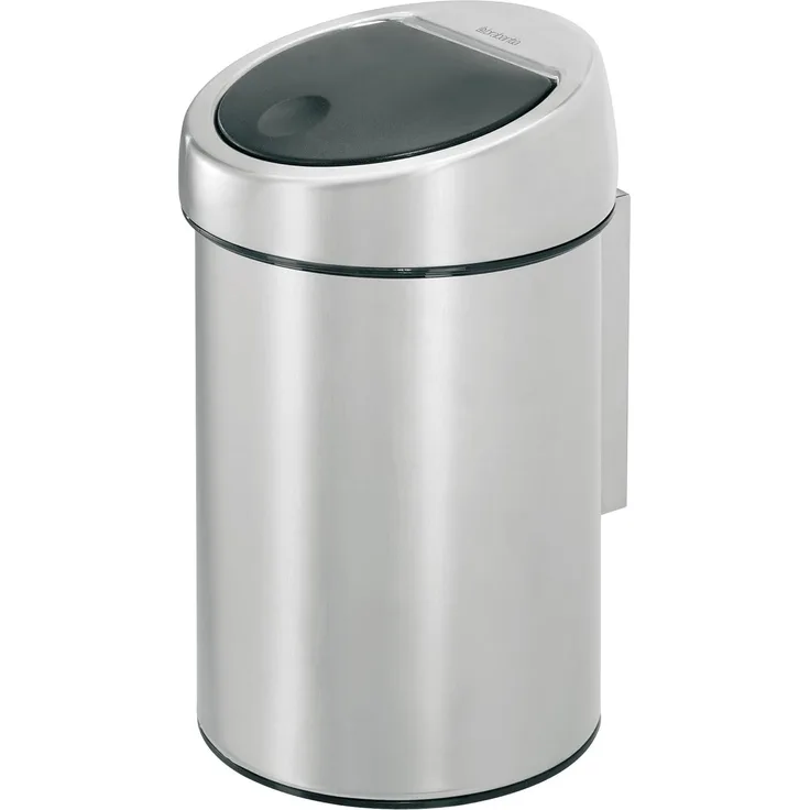 Brabantia Touch Bin, Mülleimer, Abfalleimer, Papierkorb mit Wandhalterung, Matt Edelstahl, 3 Liter, 363986