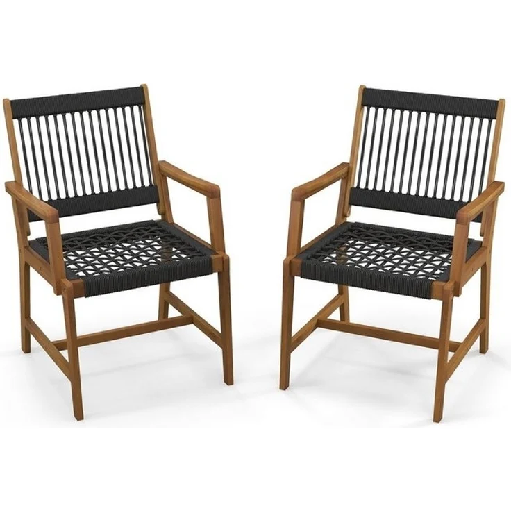 COSTWAY Gartenstuhl, 2er Set,Akazienholz,mit Rückenlehne & Armlehne,160kg – Bild 4