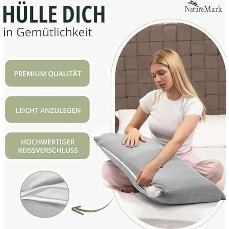 NatureMark 2er Pack Jersey Kissenbezug Kissenhülle Kissenbezüge Seitenschläferkissen Nackenkissen viele Größen und Farben ÖKO-TEX (40x80 cm, Silber grau) – Bild 6