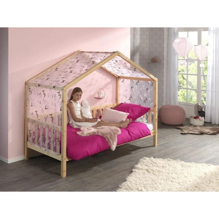 Hausbett mit Textilhimmel Kapua 210x97x170 Massivholz Natur – Bild 3