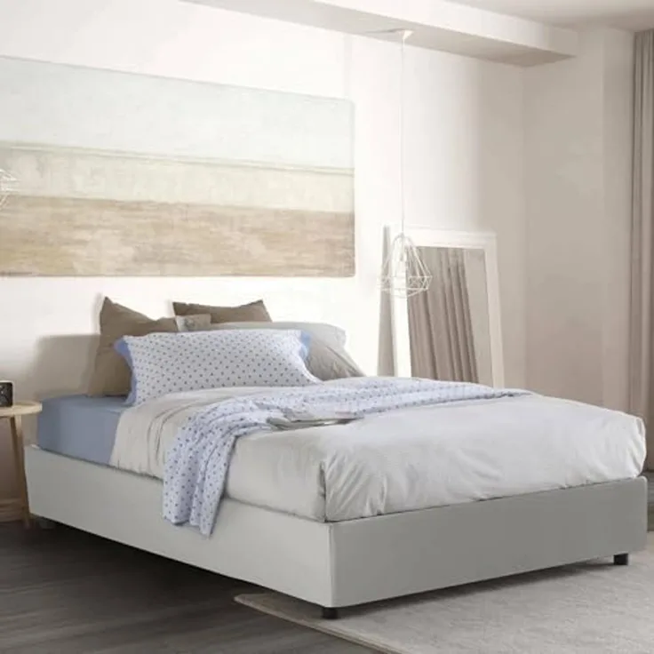 Talamo Italia - Doppelbett Elena, Bettkasten aus Öko-Leder, Öffnung vorne, inklusive Matratze 140x190 cm, 100 % Made in Italy, Weiß