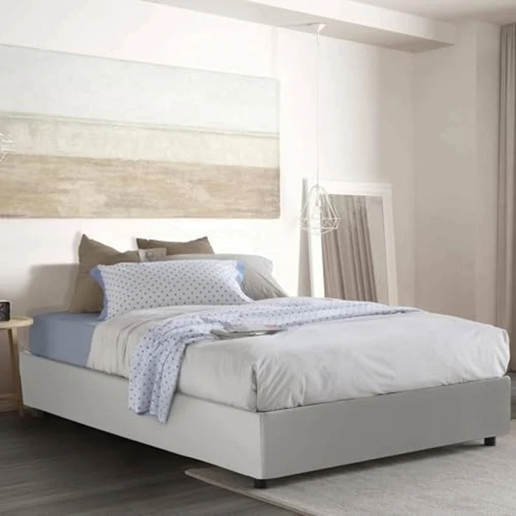 Talamo Italia - Doppelbett Elena, Bettkasten aus Öko-Leder, Öffnung vorne, inklusive Matratze 140x190 cm, 100 % Made in Italy, Weiß – Bild 1