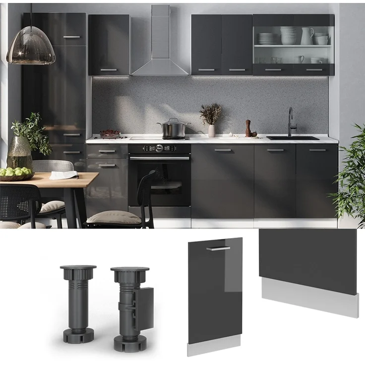 Geschirrspülblende R-Line Anthrazit Hochglanz 45 cm ohne Arbeitsplatte Vicco – Bild 3