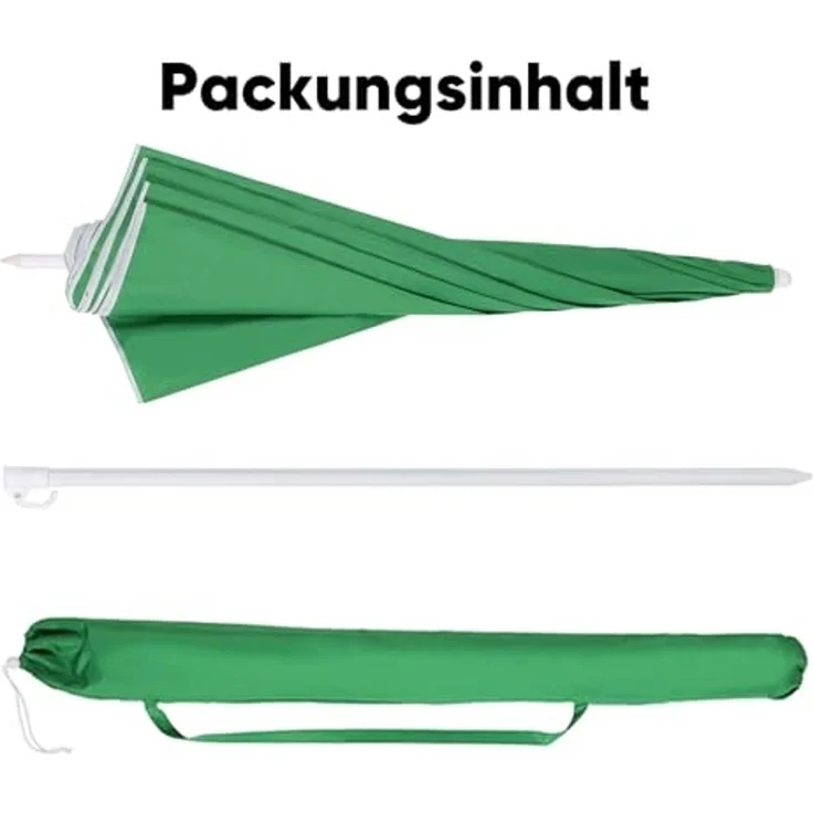 Sekey Sonnenschirm mit Schutzhülle, Neigungswinkel und Höhe verstellbar, Polyester grün, 160 cm – Bild 4