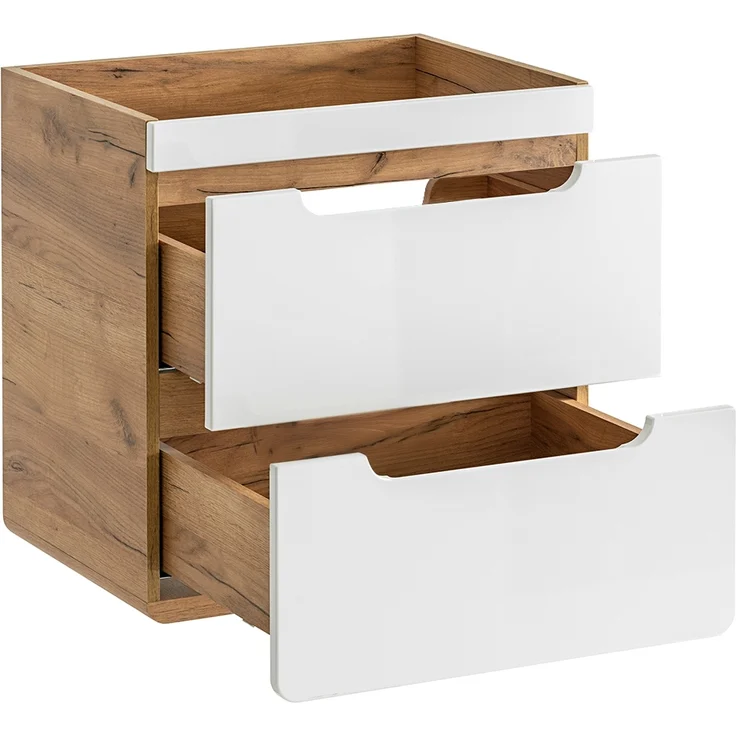 Waschtisch-Unterschrank 81 cm LUTON-56, Hochglanz weiß mit Wotan Eiche Nb, B/H/T ca. 81/61,5/46 cm – Bild 3