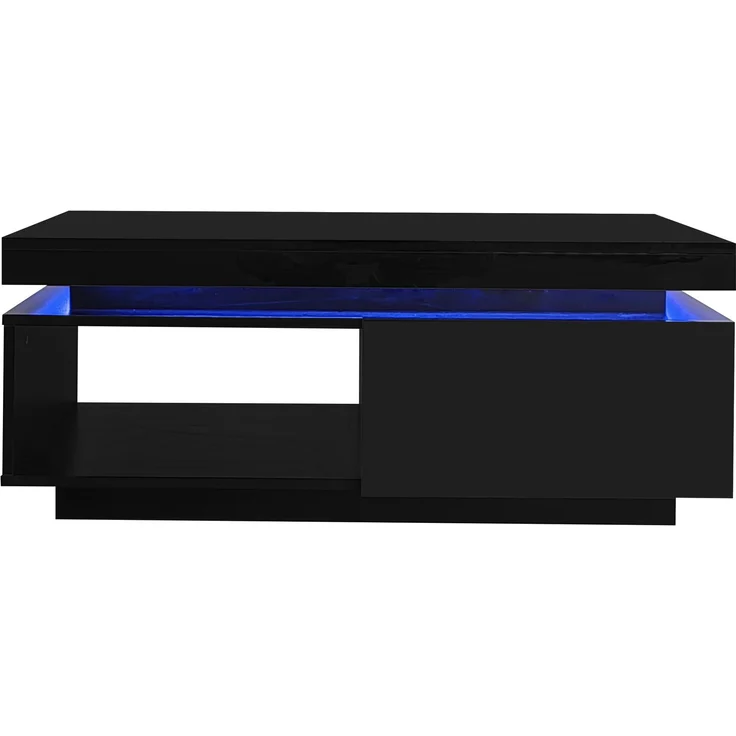 ZUBALIYA Wohnzimmerset 181x38x38 cm, mit LED-Beleuchtung, Hochglanz, aus Spanplatte, Schwarz – Bild 9