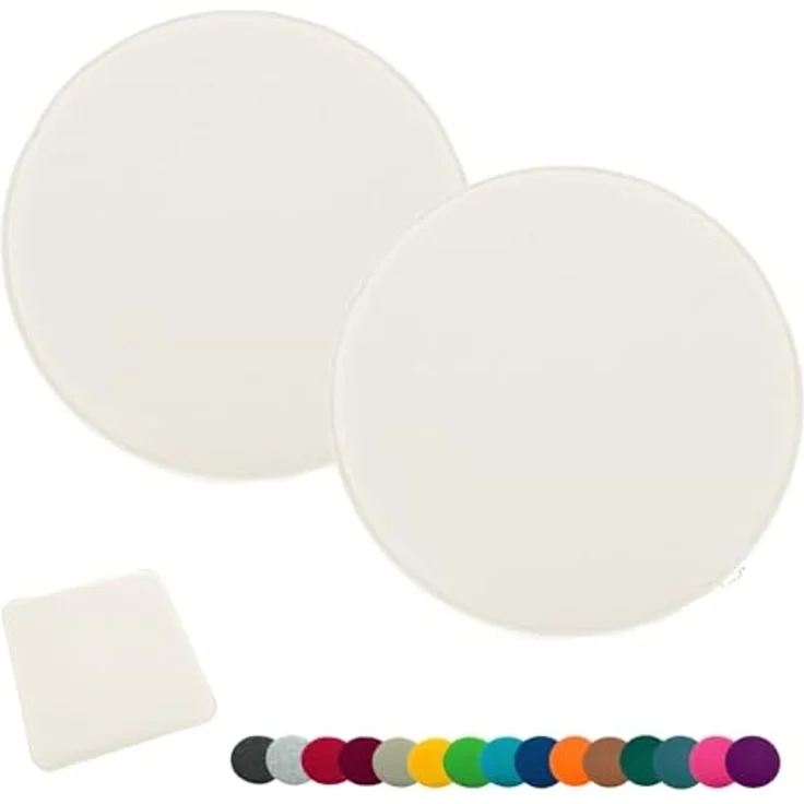 heimtexland ® Sitzkissen Set Filz Stuhlkissen Stuhlauflage Filzkissen Stuhl Polster Kissen Typ631 2er Set 35 cm Rund Wollweiß – Bild 1