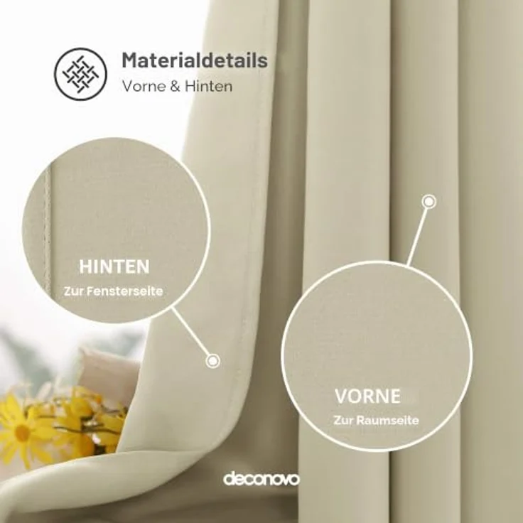 Deconovo Verdunkelungsvorhang Hitzeschutz Thermovorhang mit Ösen Beige | 1 Stück, H290 x B140 cm, Ösenschal Vorhang, abdunkelnd, mit Sichtschutz, für Wohnzimmer und Schlafzimmer, Blackout Curtain – Bild 5