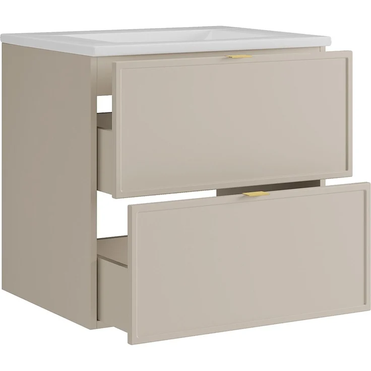 Vente-unique - Hängender Badezimmer-Unterschrank mit Einbau-Waschbecken – Beige – B60 cm – ONDIL – Bild 5