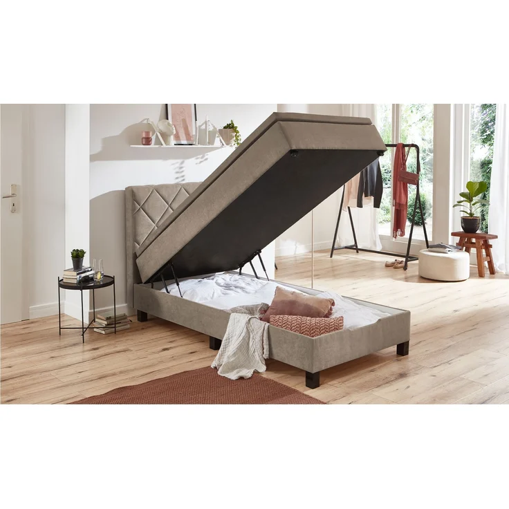 Boxspringbett Josh / Jeff 120 , Stoff , Beige, Braun, Grau , 120 x 110 x 211 cm – Bild 4