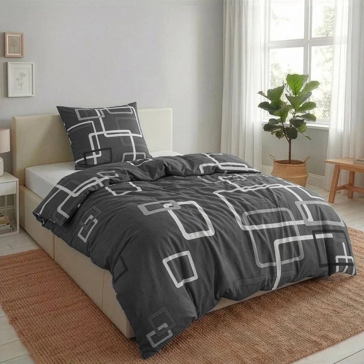 Malika Bettwäsche 155x220 + 80x80 cm atmungsaktiver Baummwoll Renforce Bettbezug, Renforce Baumwolle, 2 teilig, Für Allergiker geeignet, pflegeleicht, angenehm weicher Stoff – Bild 1
