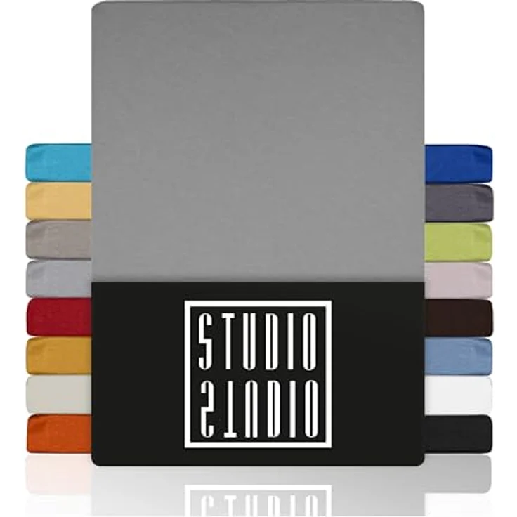 STUDIO Basic Spannbettlaken 200x200 cm, 100% gekämmte Baumwolle, Oeko-TEX 100, Markenqualität, Bettlaken Spannbetttuch Jersey 200x200 - Silber – Bild 2