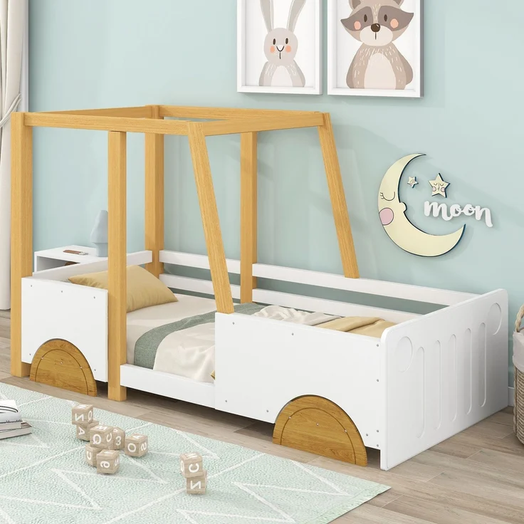 Kinderbett mit Lattenrost, 90x200 cm, Kinderbett mit Rausfallschutz, Kiefer – Bild 1