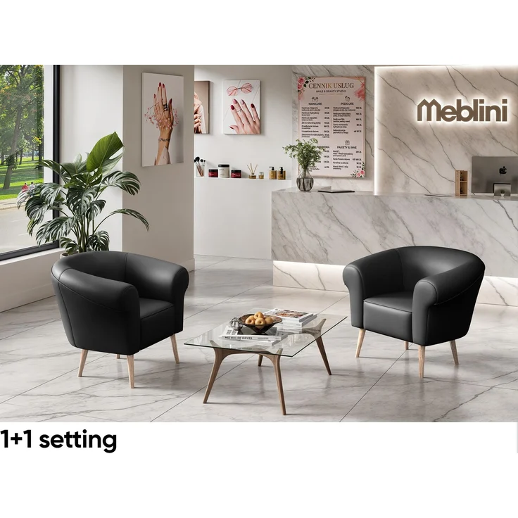 MEBLINI Sessel-Set EMILIA 1+1 - Beige Kunstleder - für Wohnzimmer - Mini Lounge für zwei Personen - Sitzgarnitur - Polstergarnitur – Bild 3