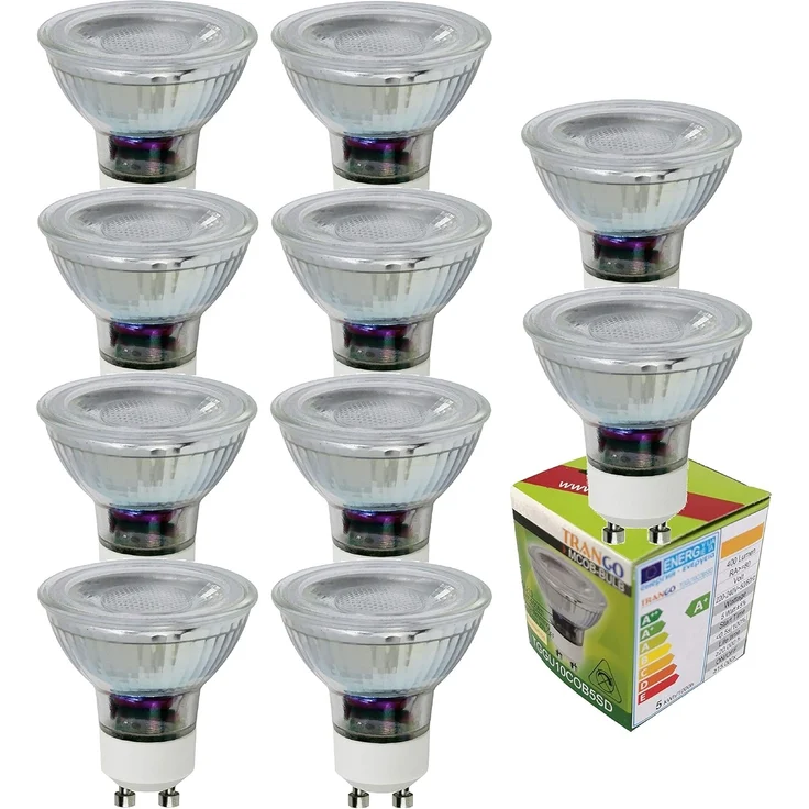 TRANGO LED-Leuchtmittel, 10er Pack GU10CWSD-10 GU10 LED Leuchtmittel 3-Stufen dimmbar - 6000K kaltweiss zum Austauschen GU10 & MR16 Halogen Leuchtmittel für Einbauleuchten, 10 St, Deckenstrahler, Einbaustrahler, Deckenleuchte, Spots