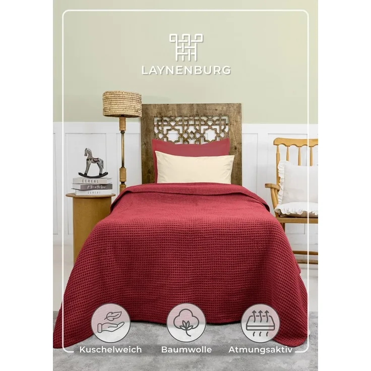 Wohndecke Wohndecke Waffelpique aus Baumwolle - Kuscheldecke, Baumwolldecke -, Laynenburg, Decke als Sofa-decke, Couchdecke, Wolldecke aus Baumwollmix