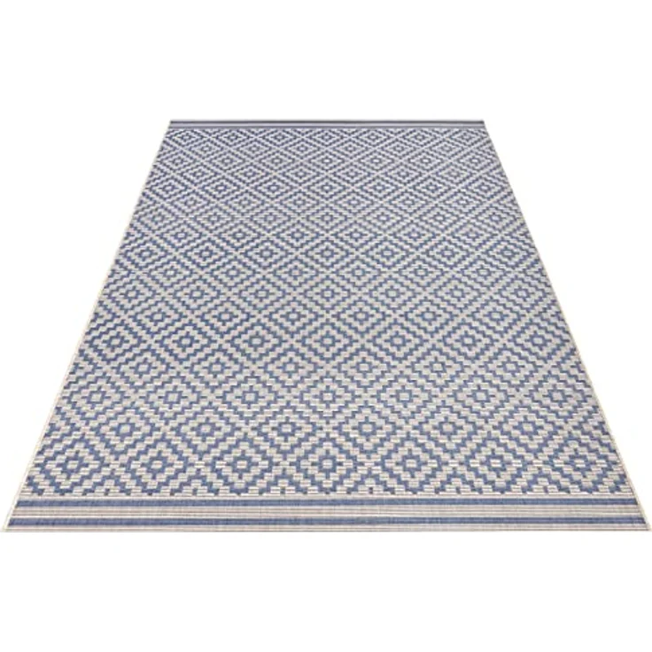 NORTHRUGS In- und Outdoor Teppich Raute 240x340 cm - Wetterfest Modern Geometrisches Raute Muster Design Teppich für Balkon Terrasse Garten Wintergarten Wohnzimmerteppich Wasserfest in Blau Creme – Bild 9