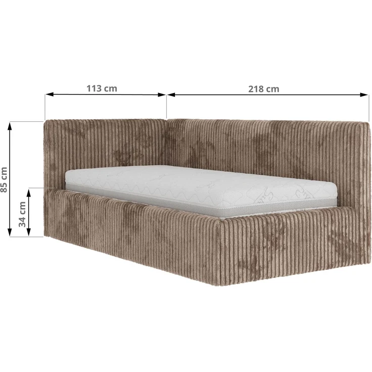 Jugendbett 90x200 cm TILVO mit Bettkasten, Polsterbett, Jugendzimmer, Lattenrost und gepolstertem Kopfteil, Pocket Matratze - Braun Cord - Rechts - VIRE LUX – Bild 6