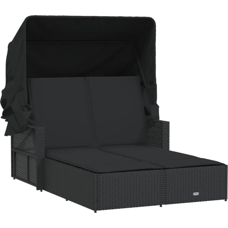 vidaXL Doppel-Sonnenliege mit Dach und Auflagen Schwarz Poly Rattan 365807 – Bild 4