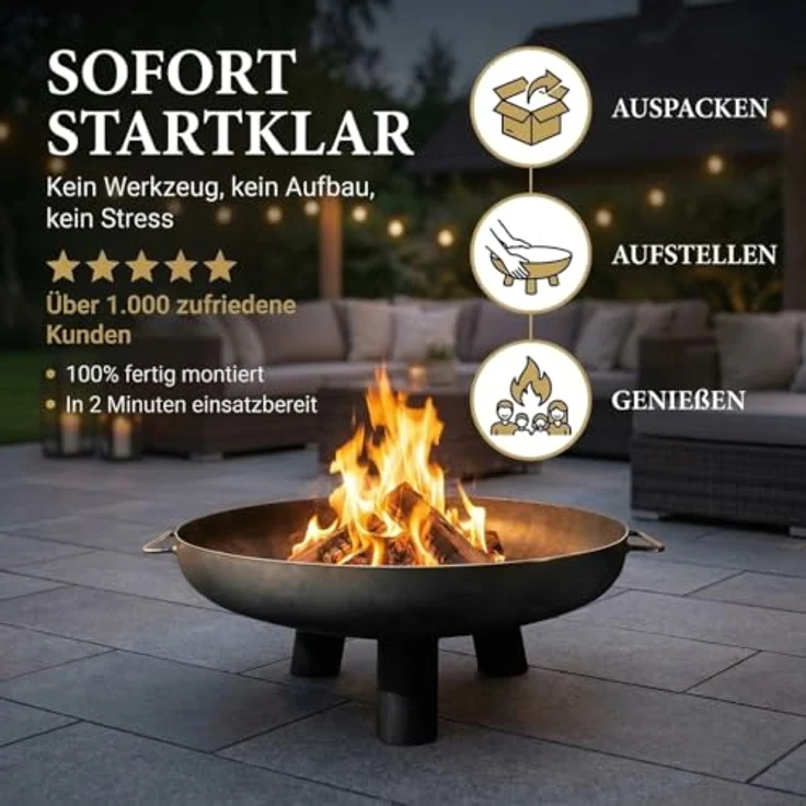 SOUK ONE Feuerschalen Kreta 80 cm, Feuerschale Feuerstelle für den Garten, Funkenschutz, Terrasse und Balkon, Feuertonne und Feuerkorb (Ø 80cm Kreta) – Bild 7