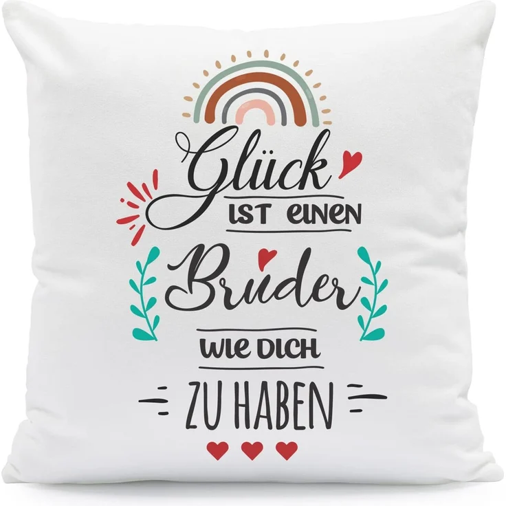 GRAVURZEILE Zierkissen mit Spruch - Glück ist - Geschenk für Freunde & Familie -, starke Farben ohne verblassen - Bruder - mit Füllung – Bild 1