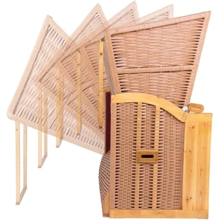 Strandkorb Hanse Strandkorb Strandkorb Ostsee Burgund AFC rot grün beige, BxTxH: 120x80x160 cm, Volllieger, Ostsee-Modell, Stabiles Wacholder mit handgefertigtem Polyrattangeflecht – Bild 4