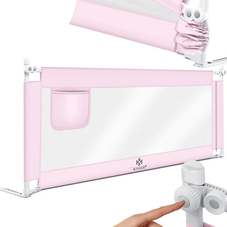 KESSER® Bettschutzgitter Reise Bett Rausfallschutz verstellbar Bed Guard Rail Bumper, Kinder/ Baby, Bettgitter Klappbar, Kinderbett Kinderbettschutzgitter, Tasche, Farbe, Höhe: 72 bis 96cm Rosa, 200cm