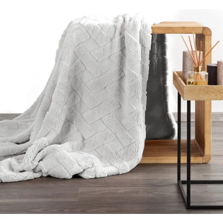 Wohndecke CARO Design91 Karierte Kuscheldecke ideales Geschenk Weiche warme Decke 150x200 cm silber
