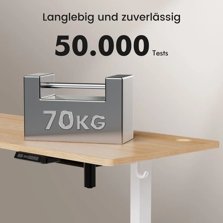 HOMAVO höhenverstellbarer Schreibtisch 80×180 cm, mit Memory- und Anti-Kollisionsfunktion, USB-A- und USB-C-Anschlüssen, Höhe 70–120 cm, Natu – Bild 4