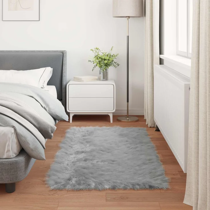 vidaXL Kunstschaffell Teppich Tafalla Grau 80 x 150 cm Polyester 42021522 – Bild 3