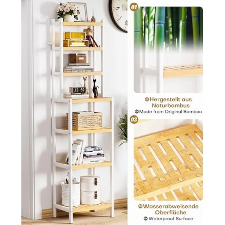 Yorbay Standregal Badregal mit 7 Ebenen, Bambus Aufbewahrungsregal, Kippsicherung, 110 kg Tragkraft – Bild 5