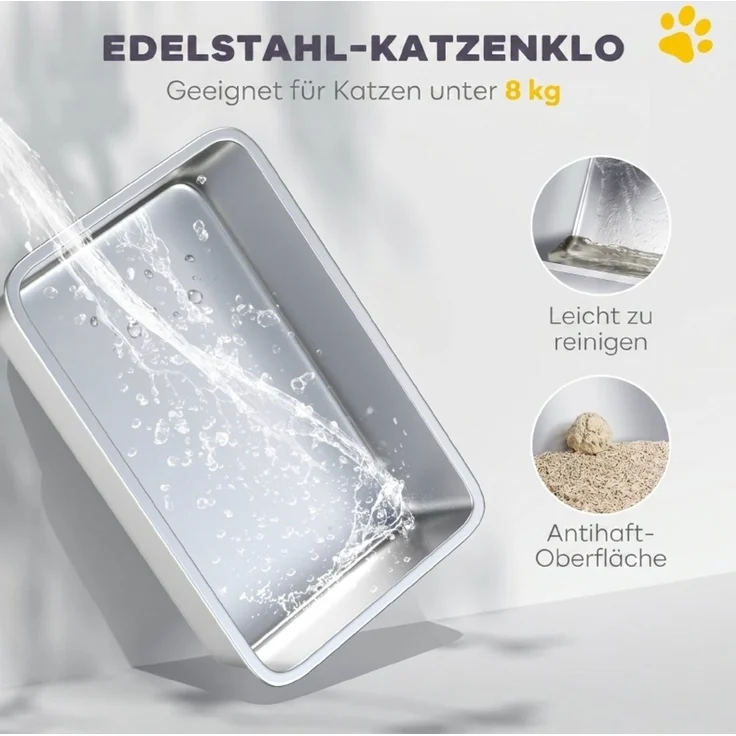 Katzentoilette 60,4 x 40,4 x 41,8 cm mit Deckel, Edelstahlschale und Streuschaufel – Bild 6