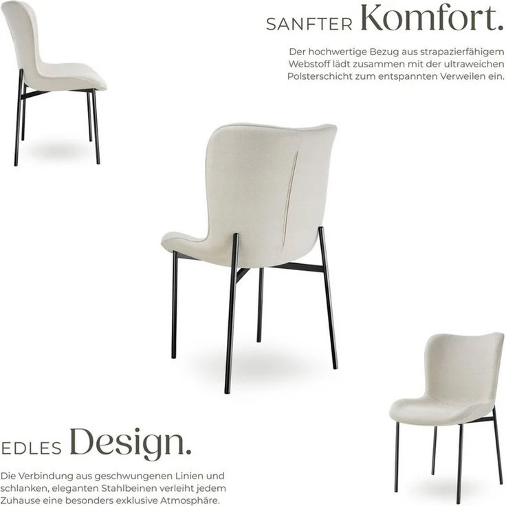 tectake Esszimmerstuhl Polsterstuhl (6er Set, 6 St), ergonomische Form mit hoher Rückenlehne – Bild 2