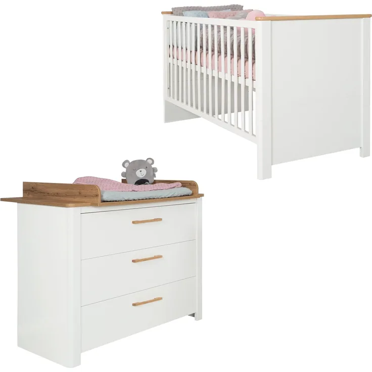 roba Kinderzimmerset 'Ava' 2-teilig - Bett 70 x 140 - Wickelkommode - Weiß / Artisan Eiche