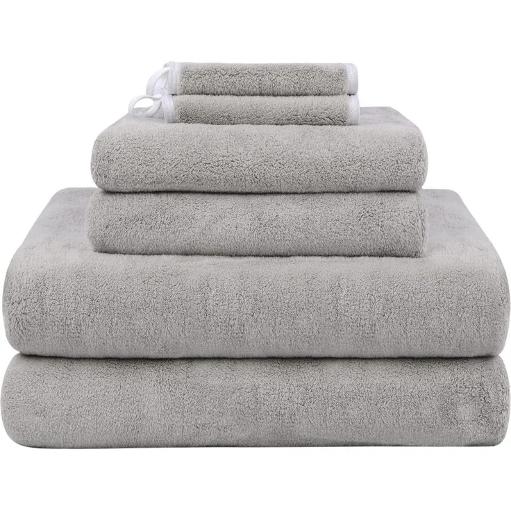 Premium Mikrofaser Handtuch-Set 6tlg. Hellgrau 100% saugstark – Bild 1