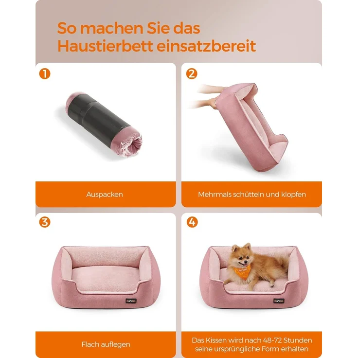 Feandrea Hundebett, in Leinenoptik, erhöhte Ränder, rutschfeste Unterseite, Bezug abnehmbar waschbar, M, für kleine Hunde, pastellrosa, 70 x 55 x 21 cm – Bild 9