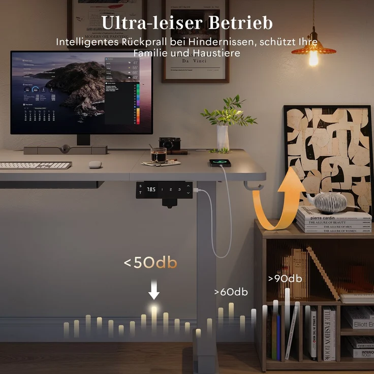 Devoko Elektrisch Höhenverstellbarer Schreibtisch Holzwerkstoff und Metall Grau 120 x 80 x 72-118 cm – Bild 6