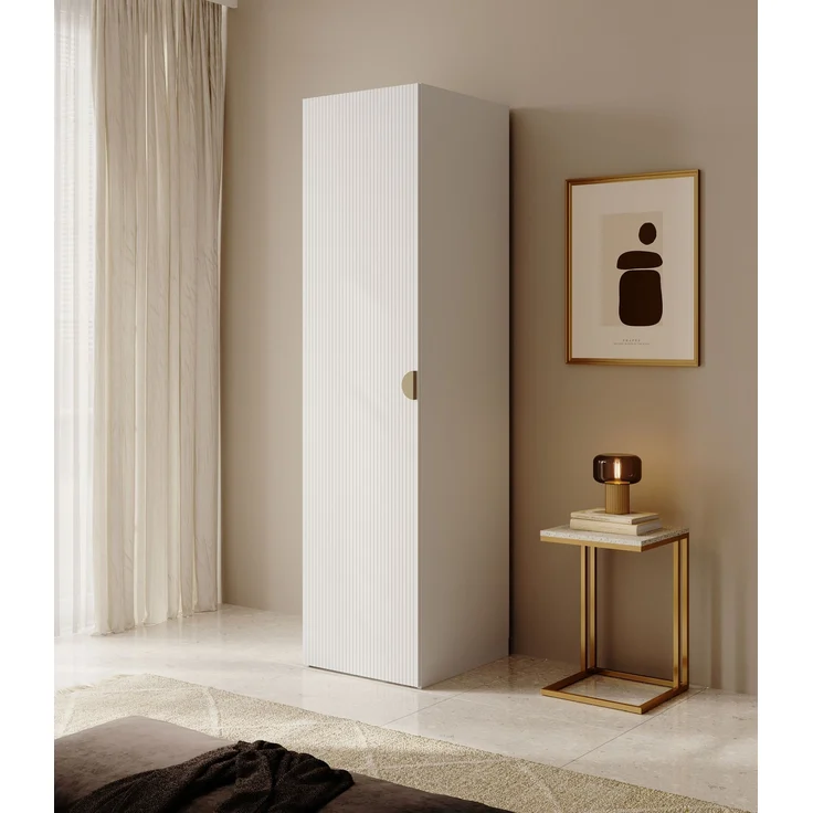 Selsey 'Moonir' Kleiderschrank 1-türig mit Kleiderstange und Schubladen, weiß 200 x 50 x 57 cm – Bild 3