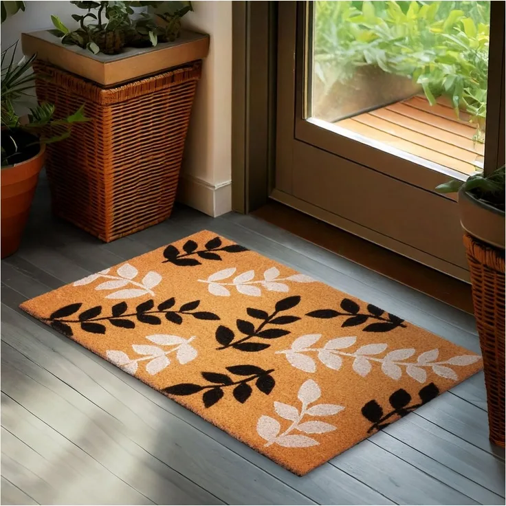 BRUBAKER Fußmatte Blumen und Pflanzen - 45x75 cm Schmutzfangmatte - Kokos Fußabtreter, Rechteckig, Höhe: 16 mm, Antirutsch Türmatte für Außen und Innen - Wetterfest und Rutschfest