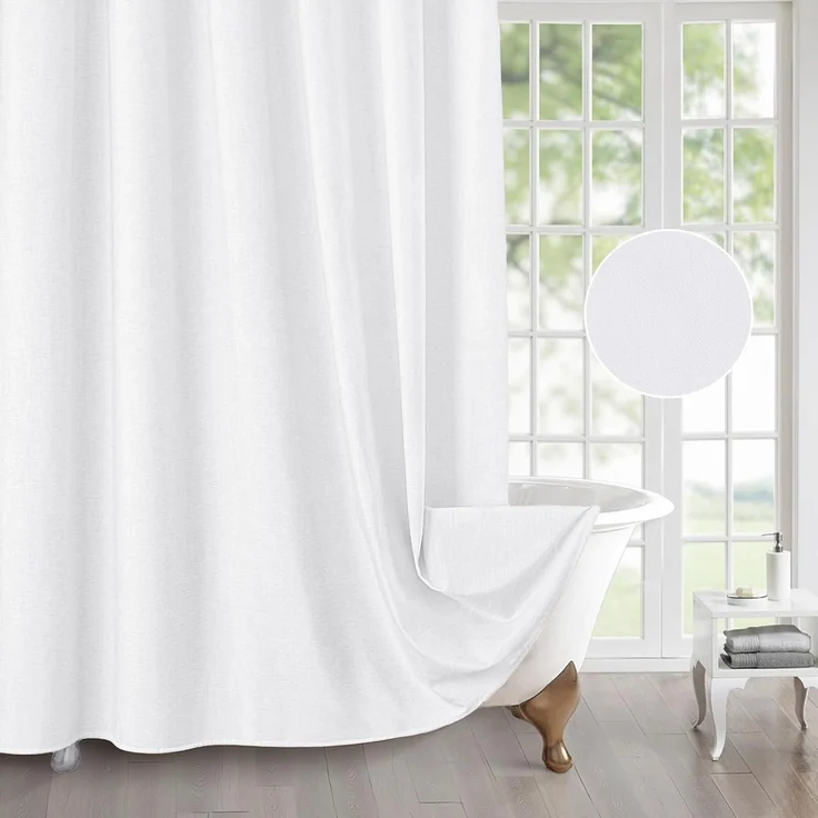 Duschvorhang Leinen Wasserdicht Anti-Schimmel 182x182cm Weiße Badewanne – Bild 5