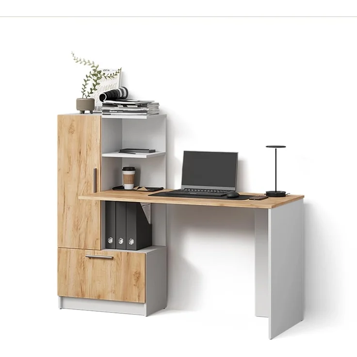 Livinity® Schreibtisch Lorena, Weiß/Goldkraft Eiche, 150 x 120.1 cm mit 2 Türen (1-St) – Bild 1