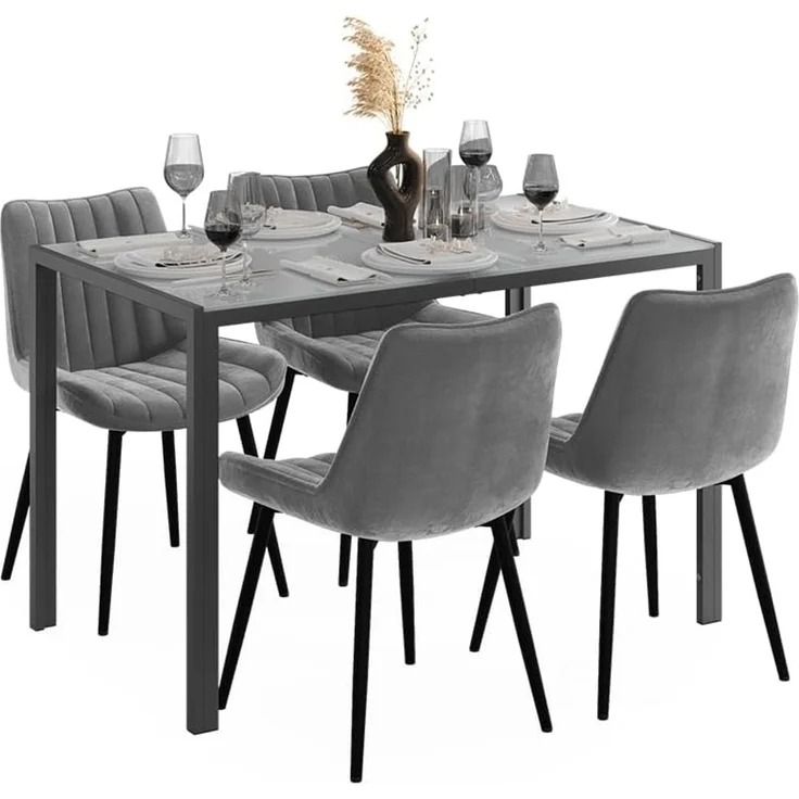 Esstisch Set Grand Grau 120x70 cm mit 4 Stühlen (Grau) Vicco – Bild 5