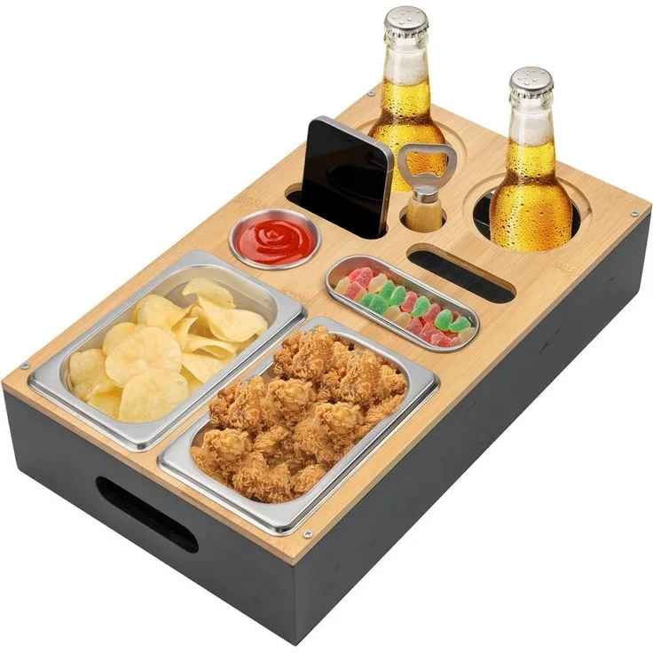 Homewit Tabletttisch Couchbar Snackbox mit zwei Snackschalen für Kinoabende Fußballspiele (1-St), Sofatablett, mit Saucenschalen, Flaschenhalterung für Becher Gläser