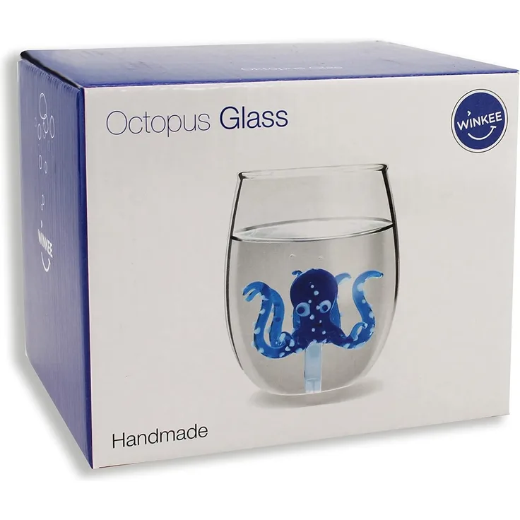Winkee Glas Winkee - Handgemachtes Oktopus Glas, Kristall-Trinkglas, Dessertg