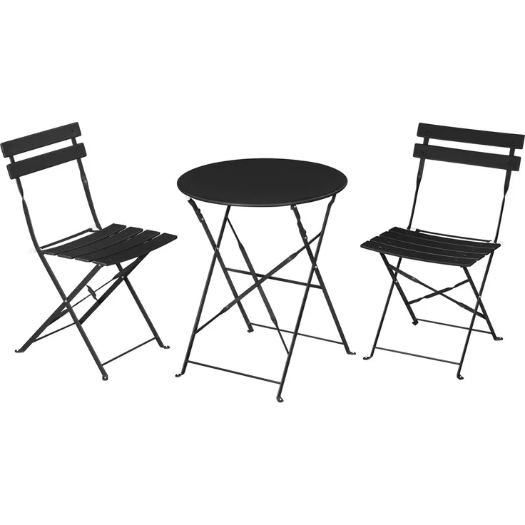 eSituro Bistrotisch mit 2 Stühlen Bistro Set, Klappbar, Schwarz